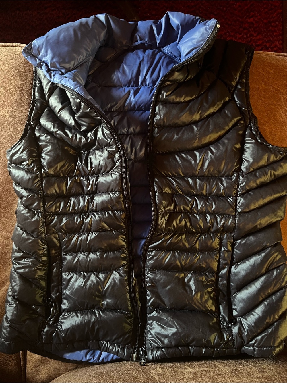 Bernardo Black Quilted Puffer Vest with Blue Lining